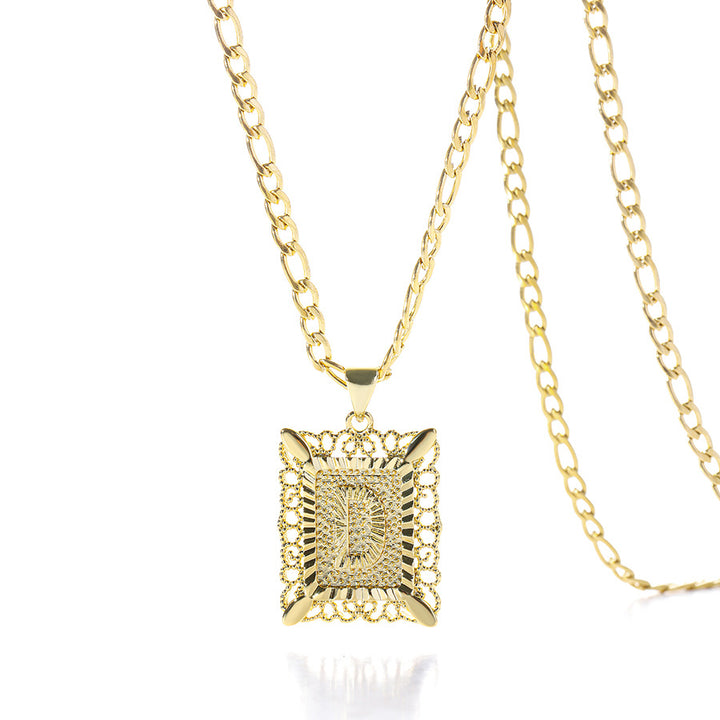 Vintage Square Letter Pendant Necklace