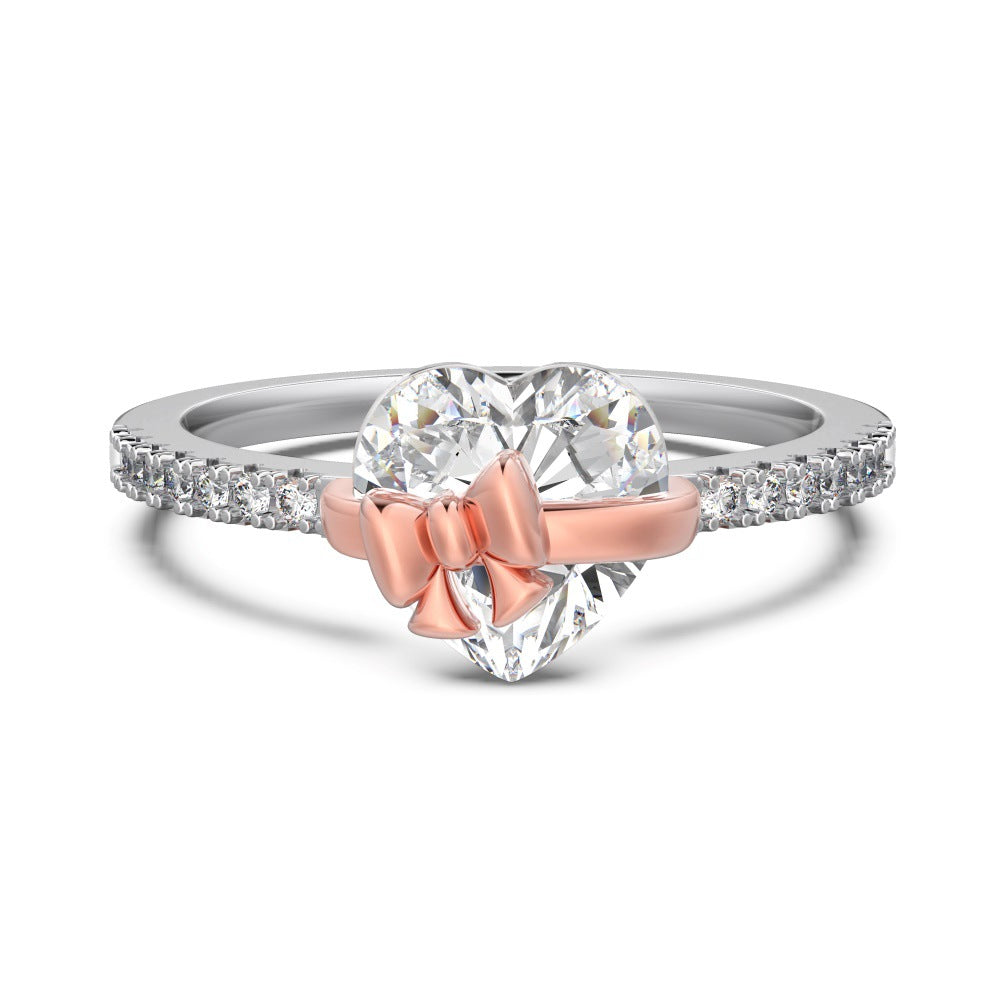Bowknot Heart-Shaped Full-Diamond Ring