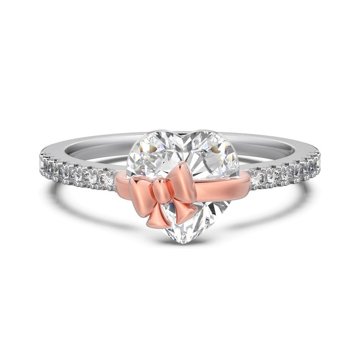 Bowknot Heart-Shaped Full-Diamond Ring