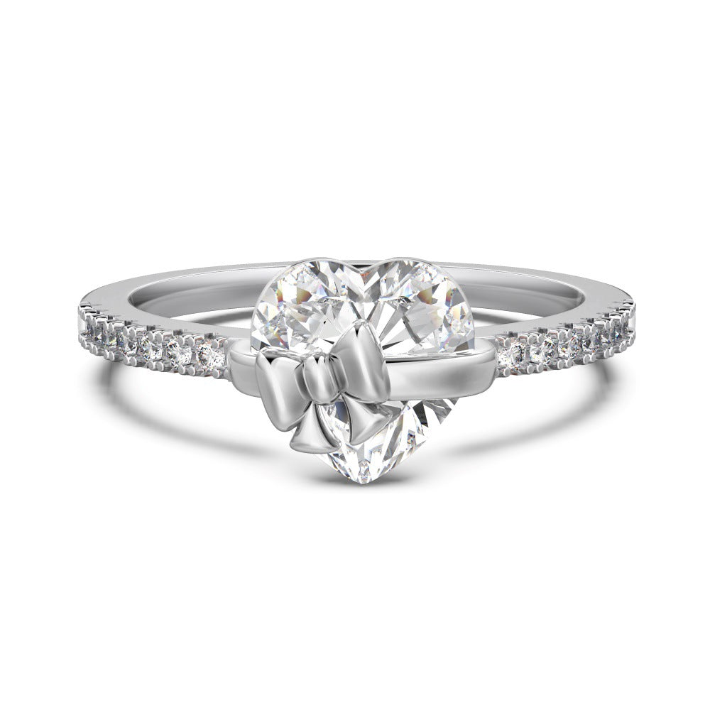 Bowknot Heart-Shaped Full-Diamond Ring