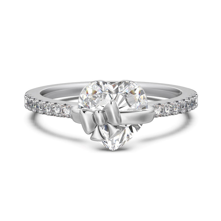 Bowknot Heart-Shaped Full-Diamond Ring