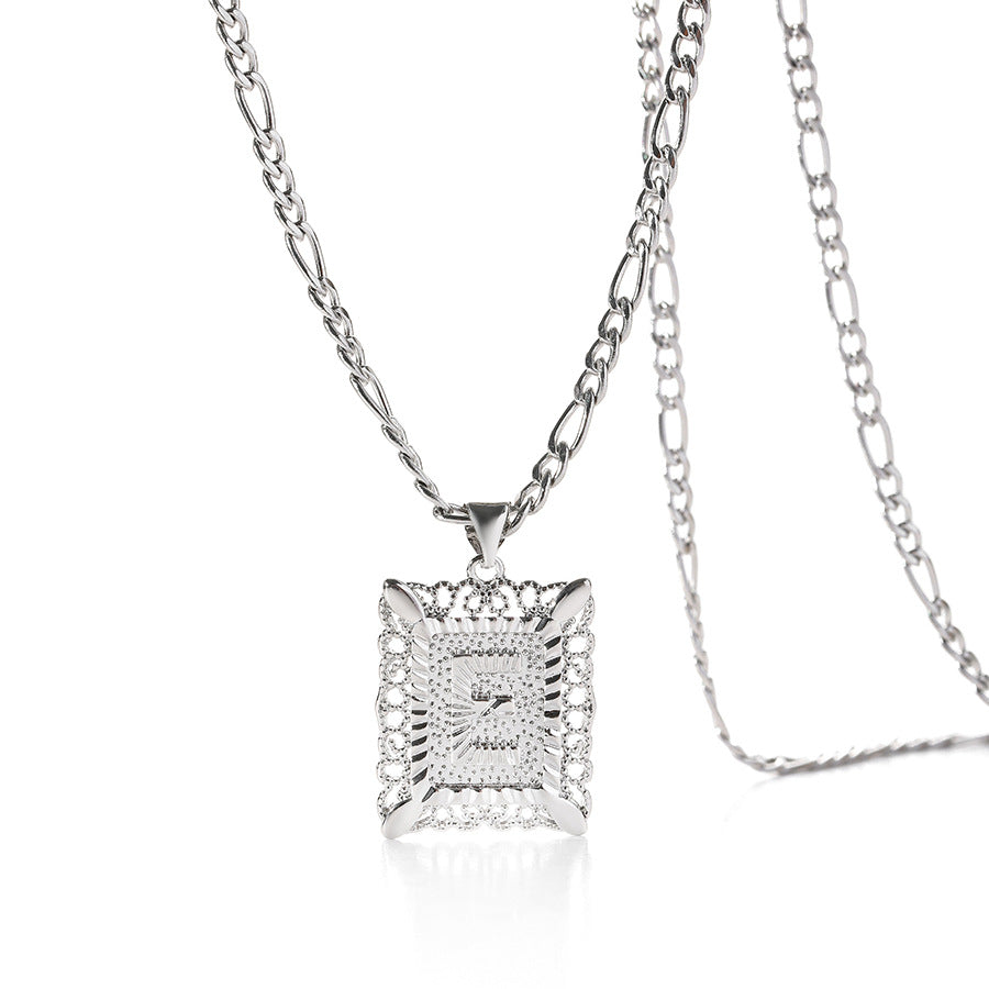 Vintage Square Letter Pendant Necklace