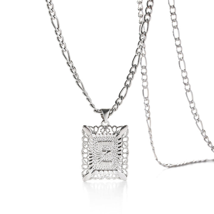 Vintage Square Letter Pendant Necklace