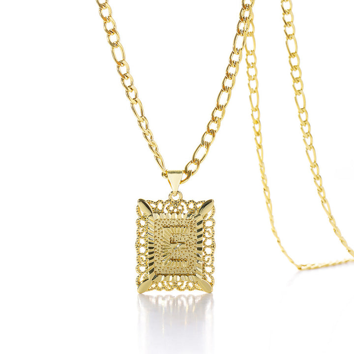 Vintage Square Letter Pendant Necklace