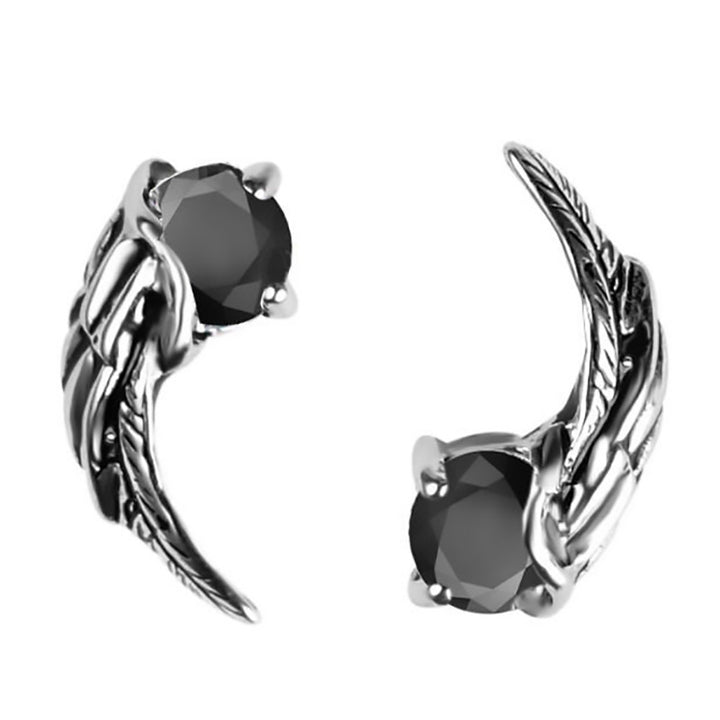 Feather-Shaped Gemstone Earrings (Silver Base with White Diamond/Black Diamond Version)