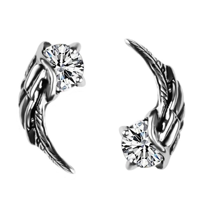 Feather-Shaped Gemstone Earrings (Silver Base with White Diamond/Black Diamond Version)