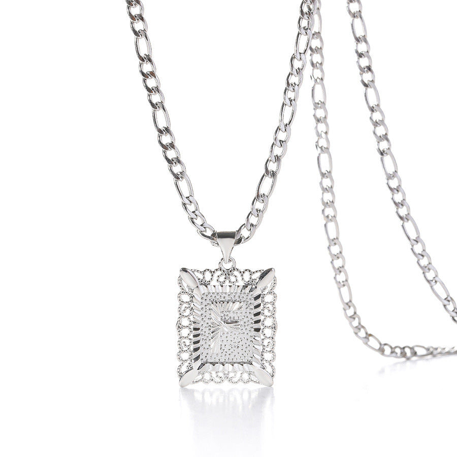 Vintage Square Letter Pendant Necklace