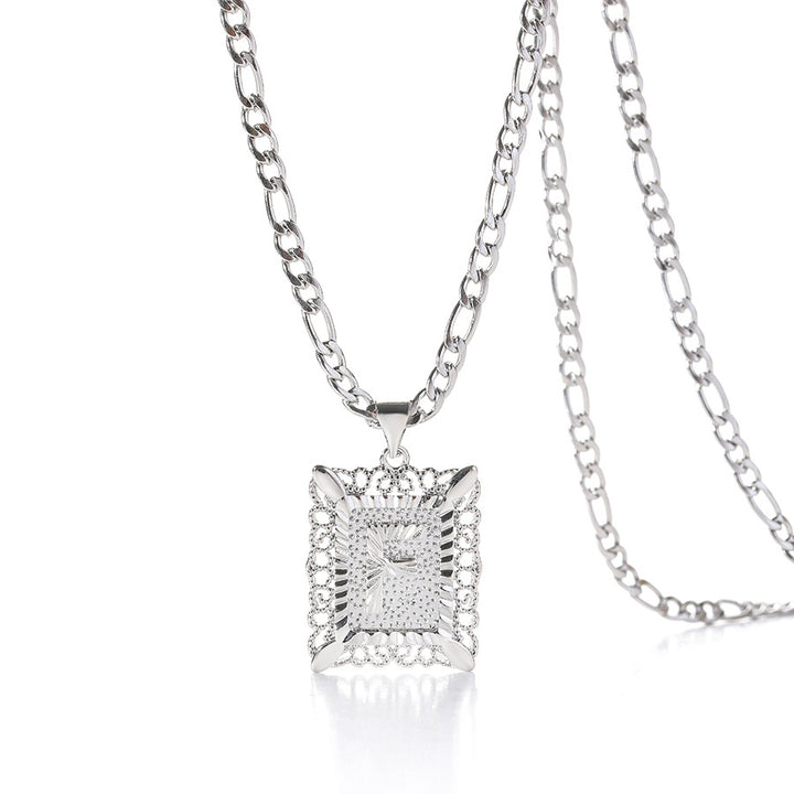 Vintage Square Letter Pendant Necklace
