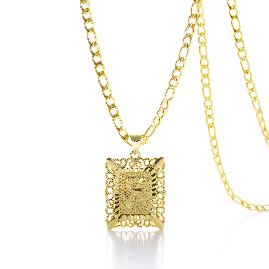 Vintage Square Letter Pendant Necklace