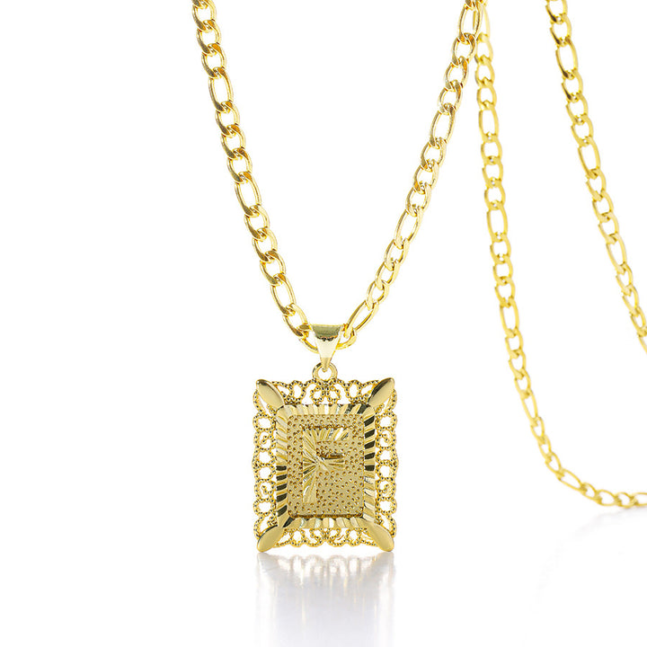 Vintage Square Letter Pendant Necklace