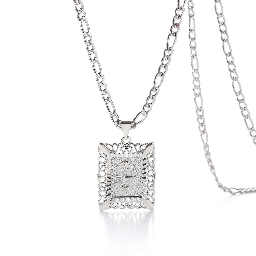 Vintage Square Letter Pendant Necklace