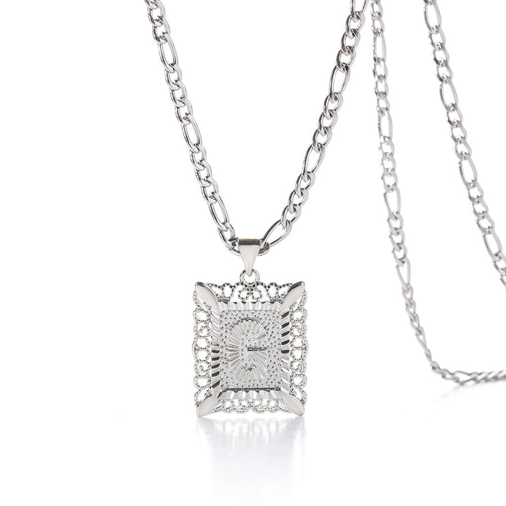Vintage Square Letter Pendant Necklace