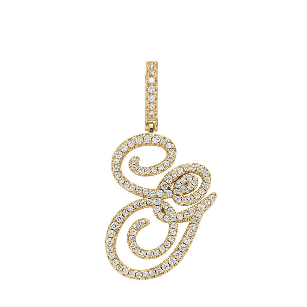 Floral Letter Full-Diamond Pendant Necklace (Gold/Silver Version)