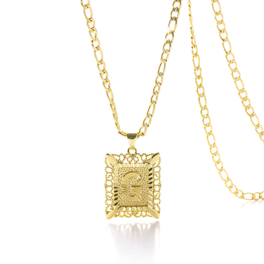 Vintage Square Letter Pendant Necklace