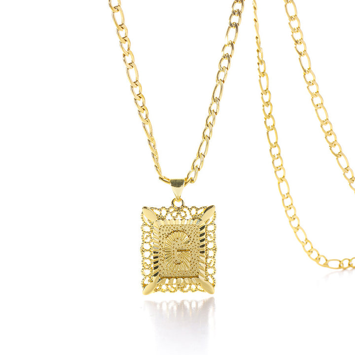 Vintage Square Letter Pendant Necklace
