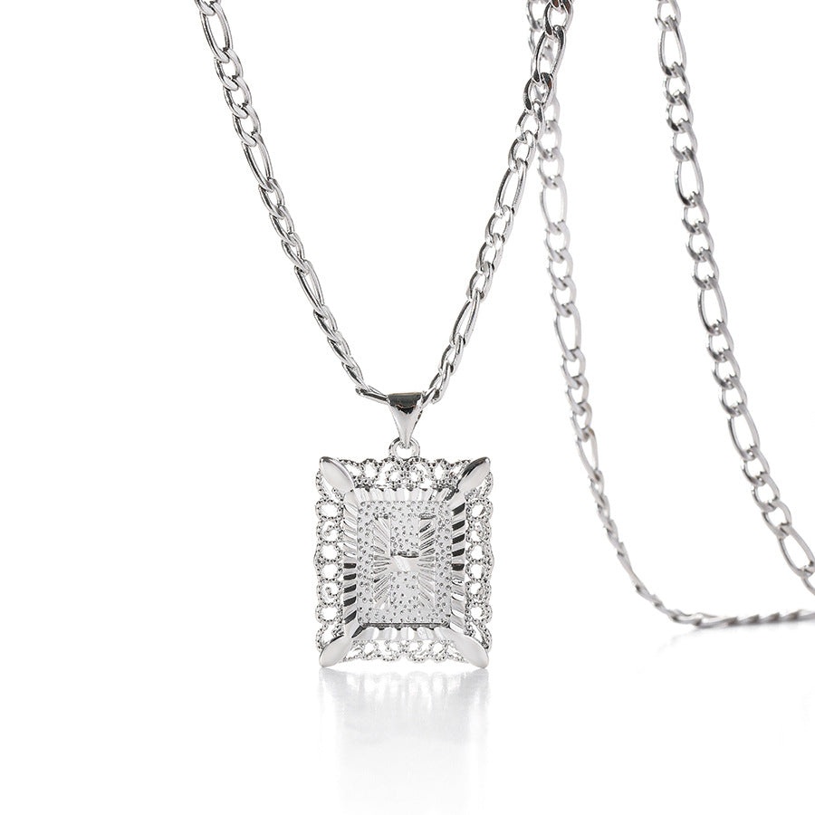 Vintage Square Letter Pendant Necklace