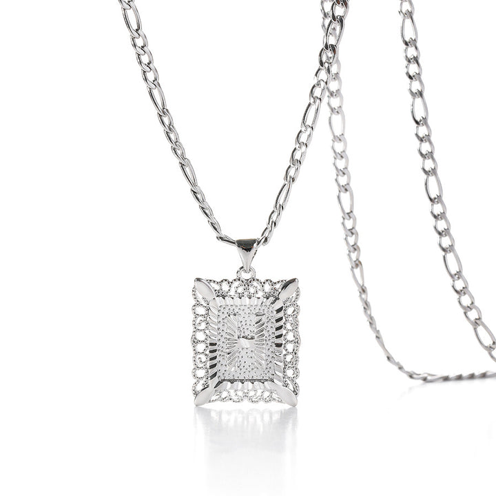 Vintage Square Letter Pendant Necklace