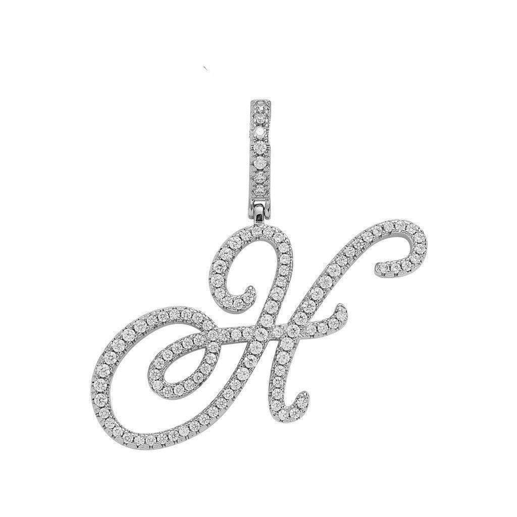 Floral Letter Full-Diamond Pendant Necklace (Gold/Silver Version)