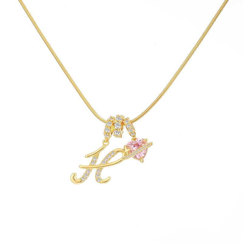 Letter Heart Diamond - Inlaid Combination Necklace (26 - Letter Version)