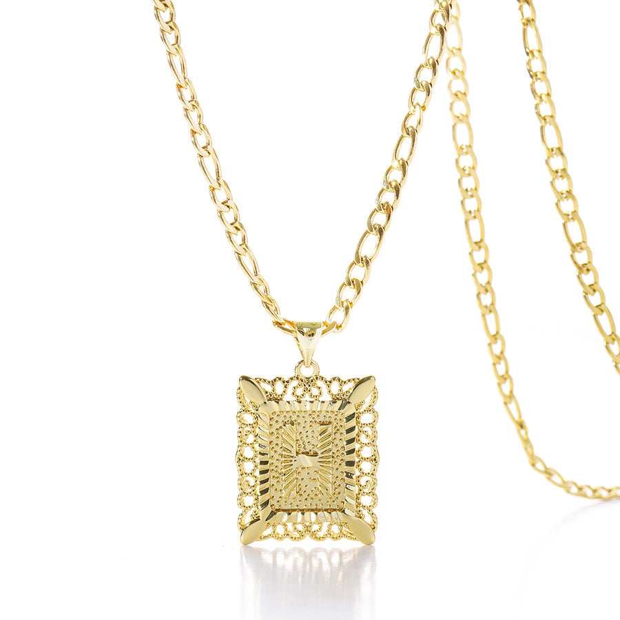 Vintage Square Letter Pendant Necklace