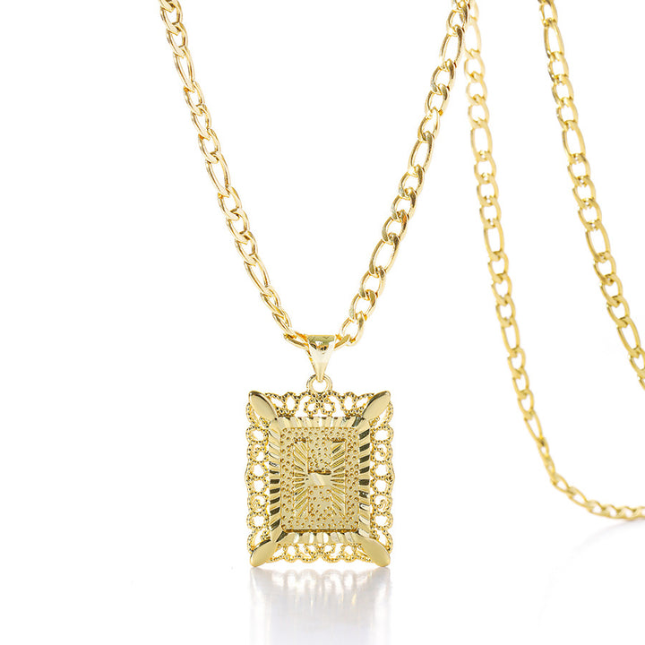 Vintage Square Letter Pendant Necklace