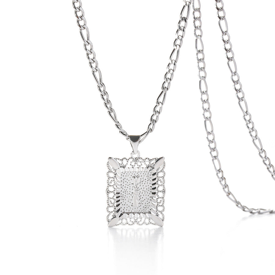 Vintage Square Letter Pendant Necklace