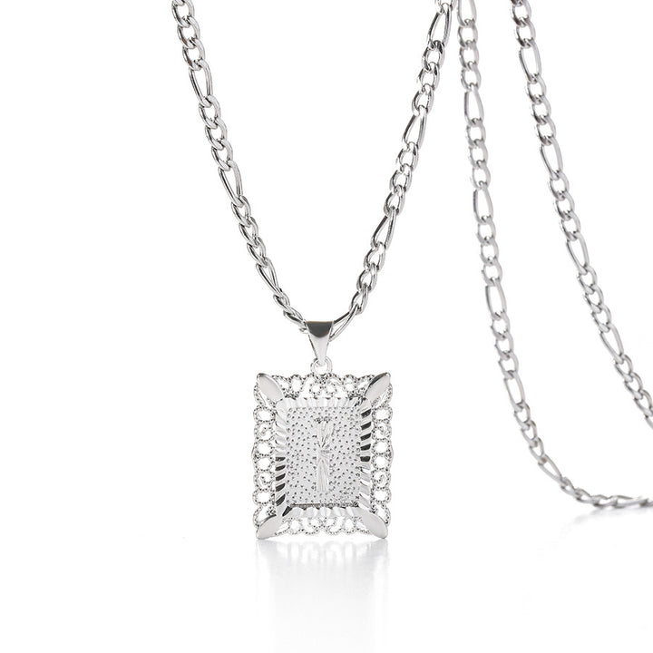 Vintage Square Letter Pendant Necklace