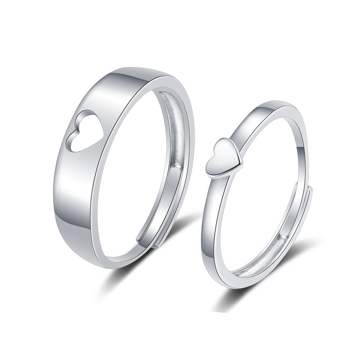 Combinable Heart-Shaped Silver Couple Rings