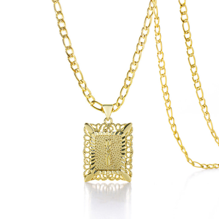 Vintage Square Letter Pendant Necklace