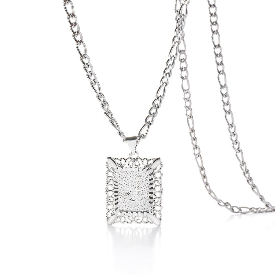 Vintage Square Letter Pendant Necklace