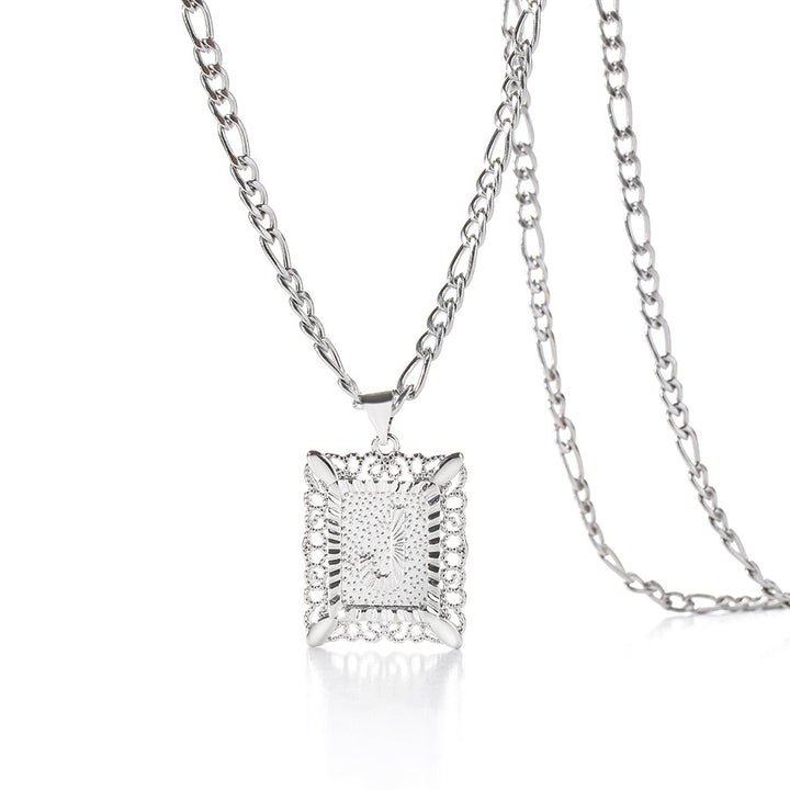 Vintage Square Letter Pendant Necklace