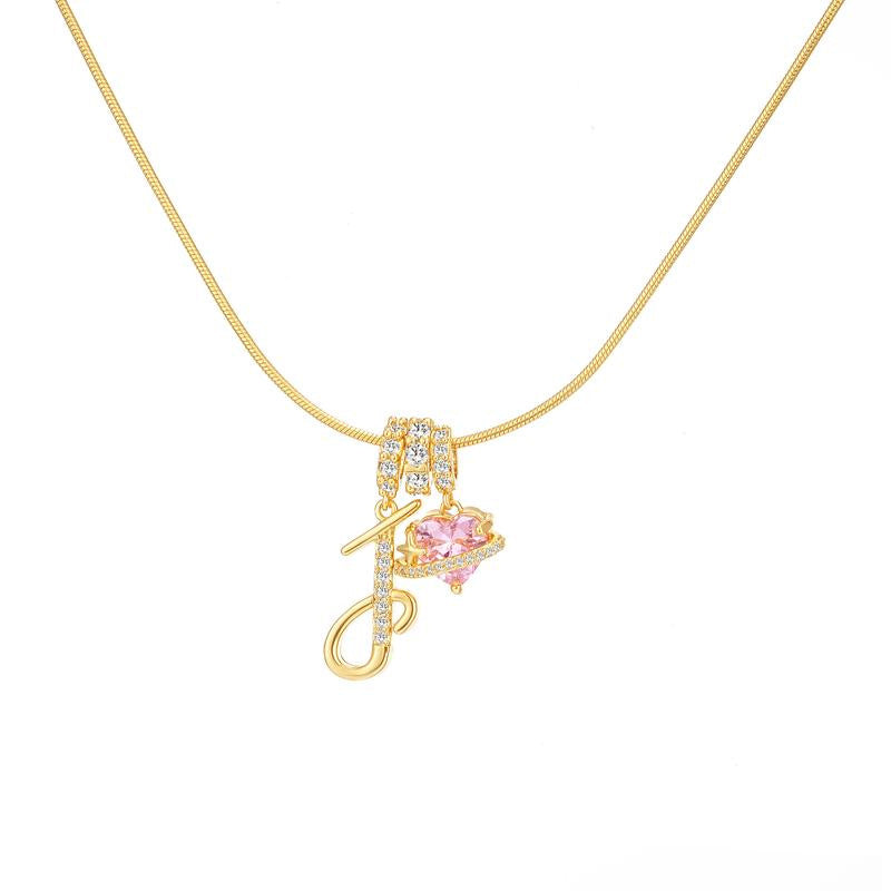 Letter Heart Diamond - Inlaid Combination Necklace (26 - Letter Version)