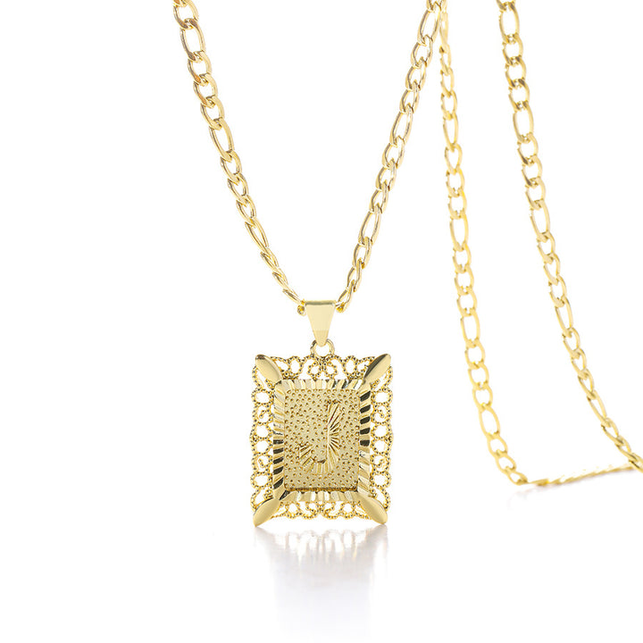 Vintage Square Letter Pendant Necklace