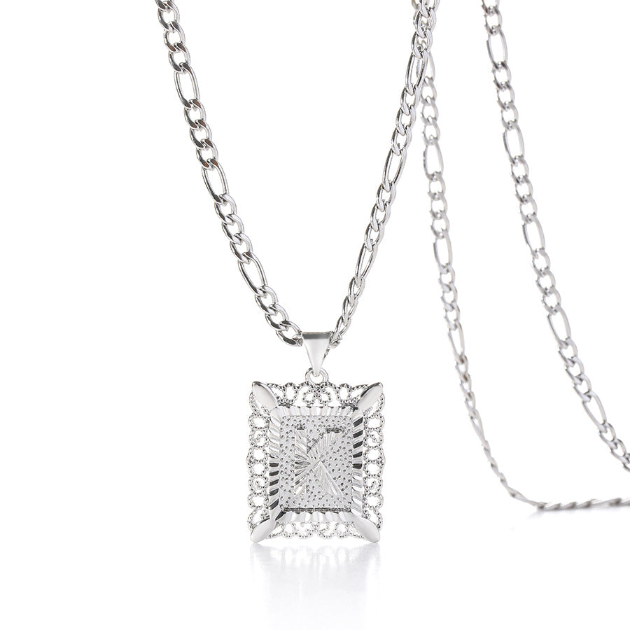 Vintage Square Letter Pendant Necklace