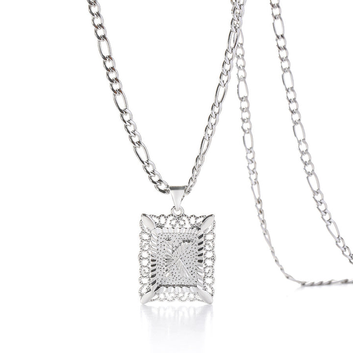 Vintage Square Letter Pendant Necklace