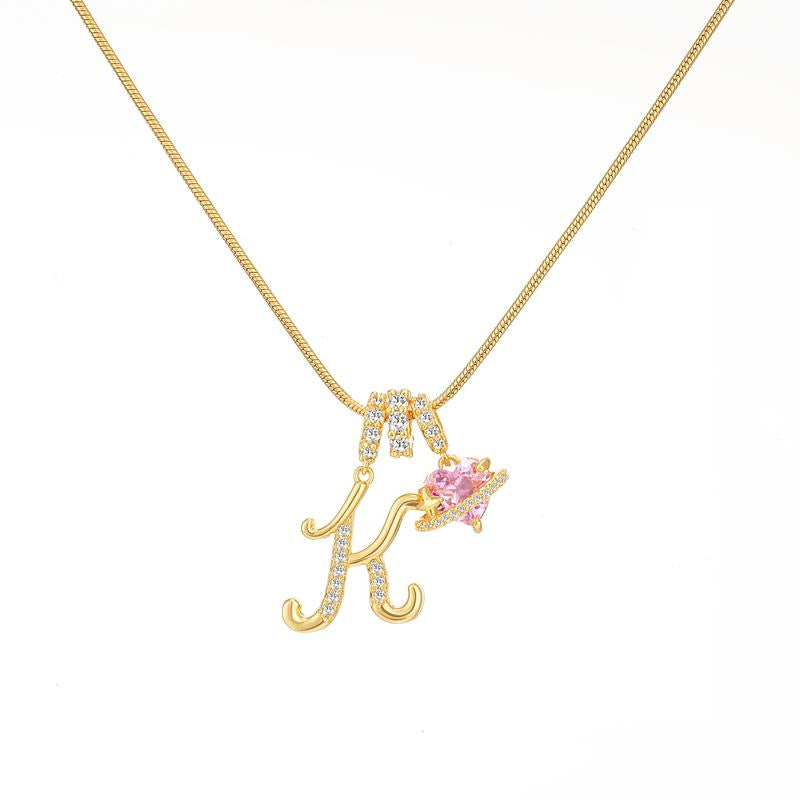 Letter Heart Diamond - Inlaid Combination Necklace (26 - Letter Version)