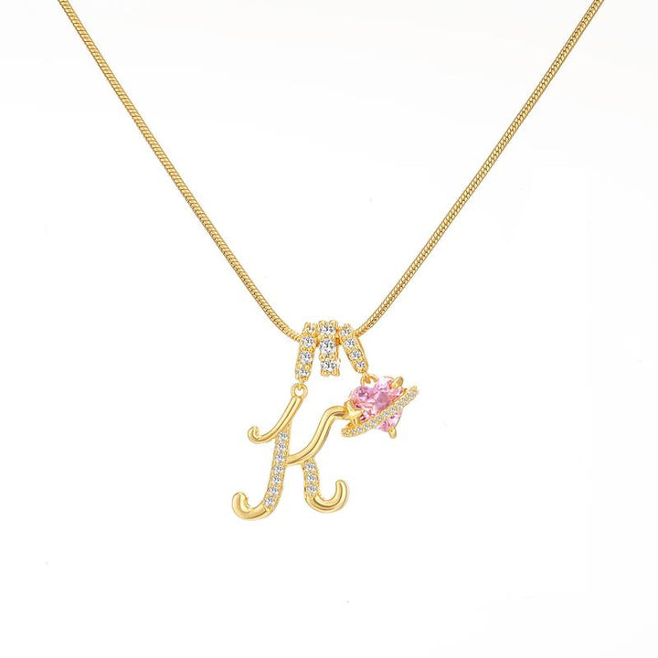 Letter Heart Diamond - Inlaid Combination Necklace (26 - Letter Version)
