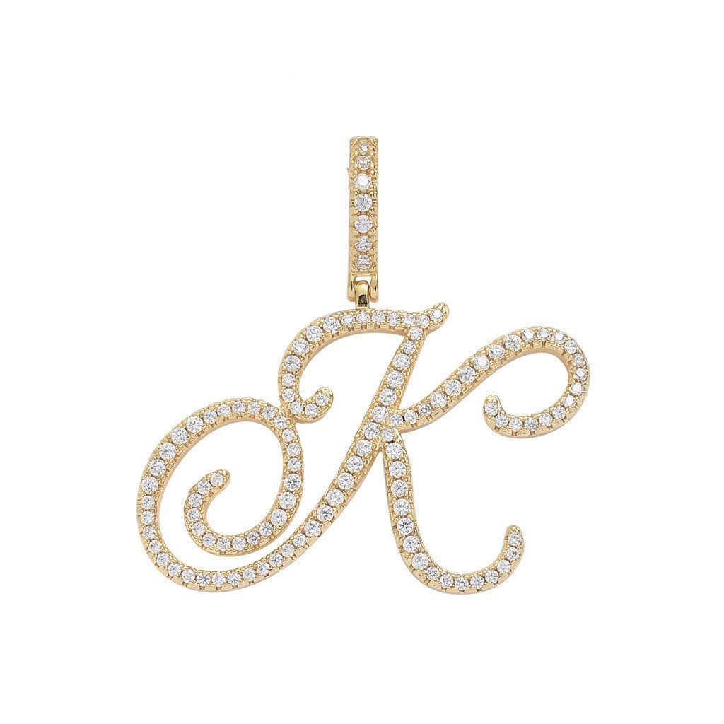 Floral Letter Full-Diamond Pendant Necklace (Gold/Silver Version)