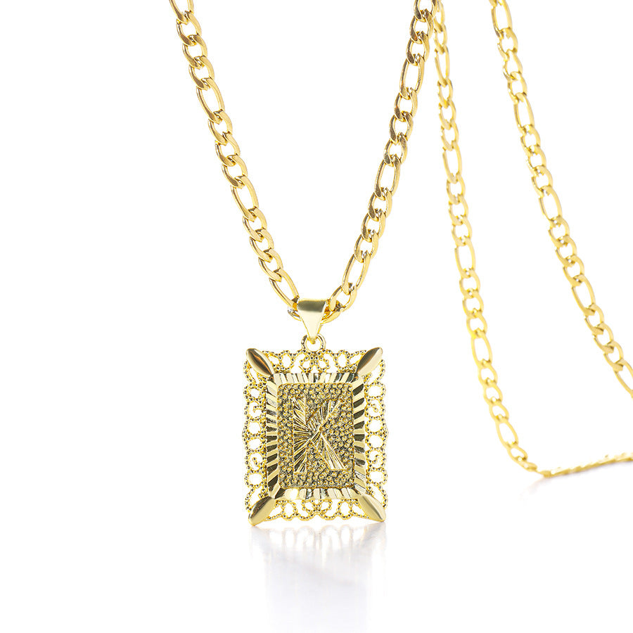 Vintage Square Letter Pendant Necklace