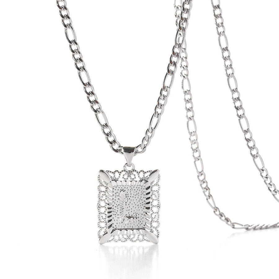 Vintage Square Letter Pendant Necklace