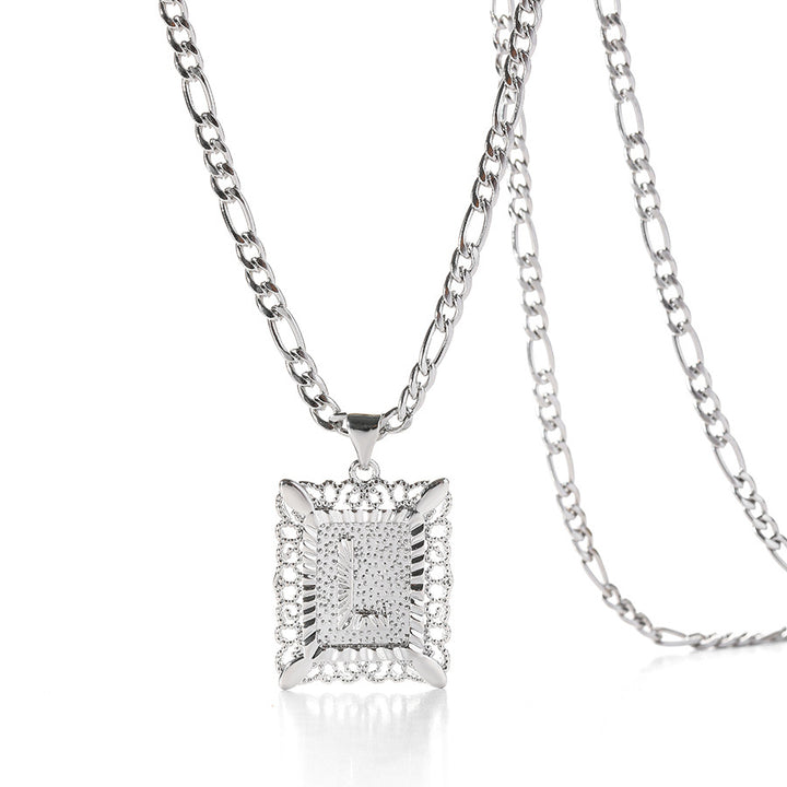 Vintage Square Letter Pendant Necklace