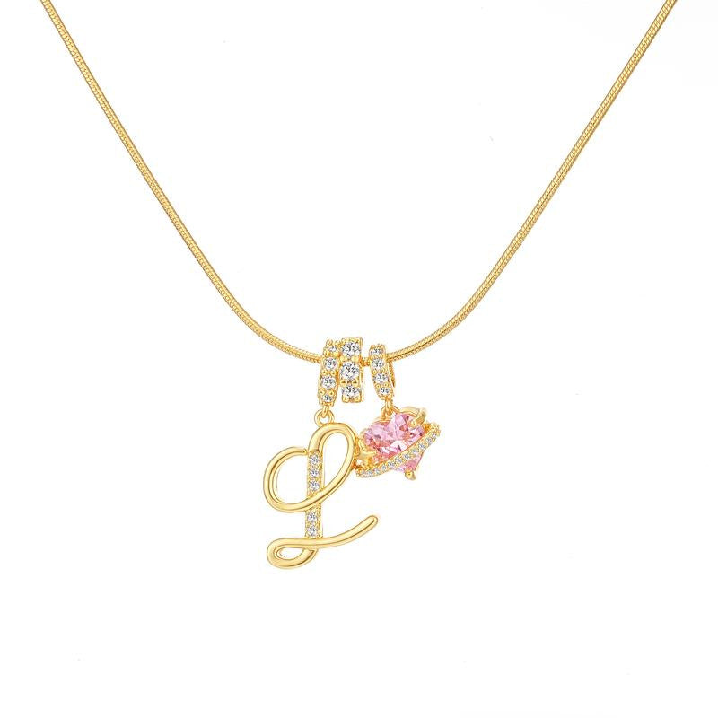 Letter Heart Diamond - Inlaid Combination Necklace (26 - Letter Version)