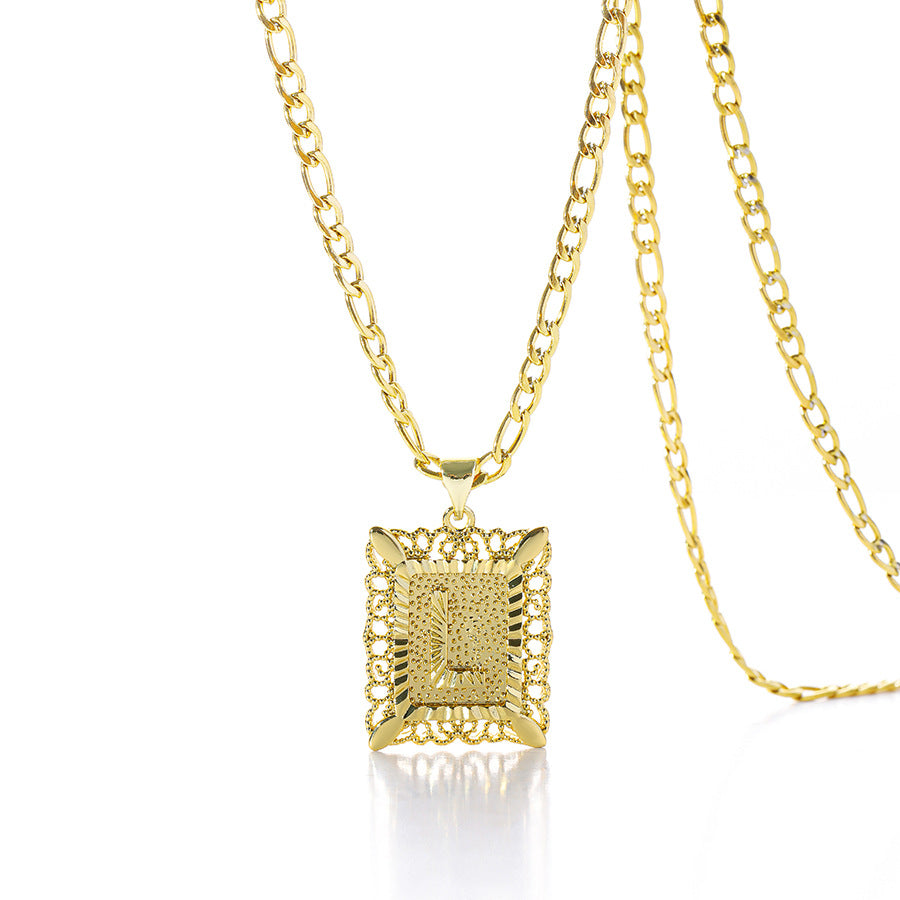Vintage Square Letter Pendant Necklace