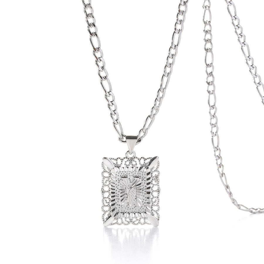 Vintage Square Letter Pendant Necklace