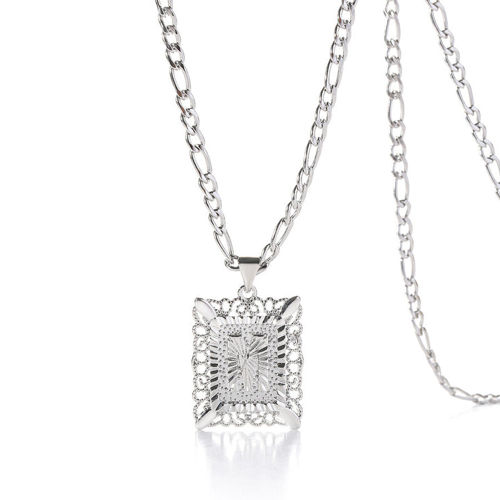 Vintage Square Letter Pendant Necklace