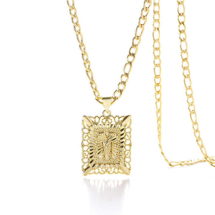 Vintage Square Letter Pendant Necklace