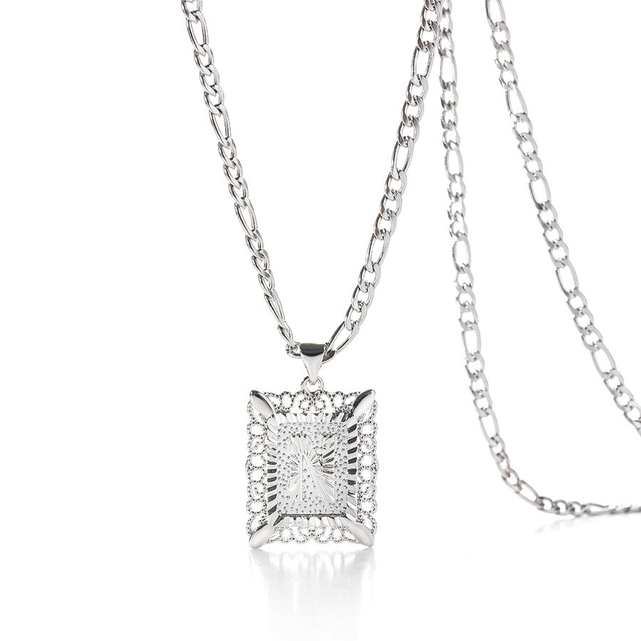 Vintage Square Letter Pendant Necklace