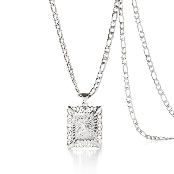 Vintage Square Letter Pendant Necklace