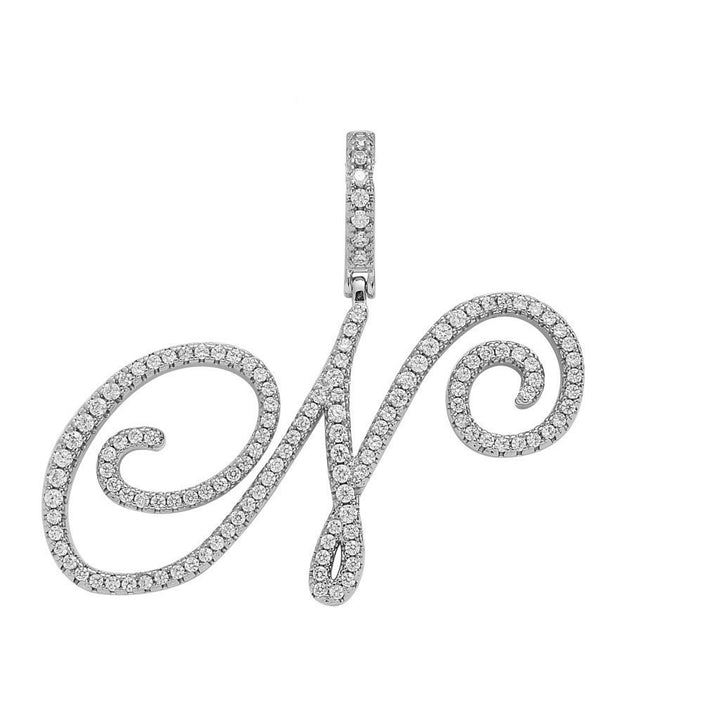 Floral Letter Full-Diamond Pendant Necklace (Gold/Silver Version)