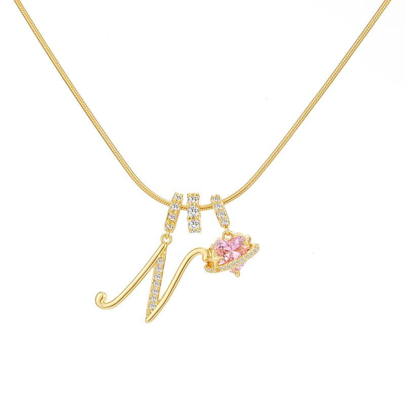 Letter Heart Diamond - Inlaid Combination Necklace (26 - Letter Version)